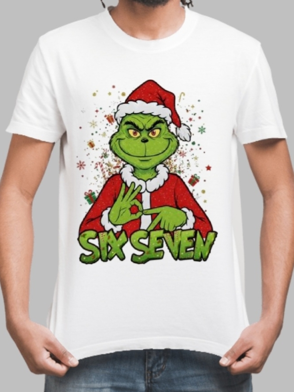 Green Grinch Santa Graphic Tee - White